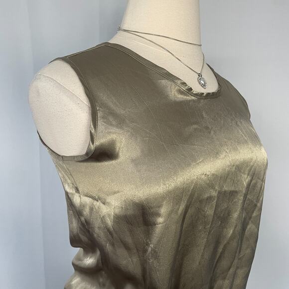 Vintage Tank Top Size Large Gold Brown Slinky Satin Minimal Basic Sleeveless 90s - Picture 3 of 10